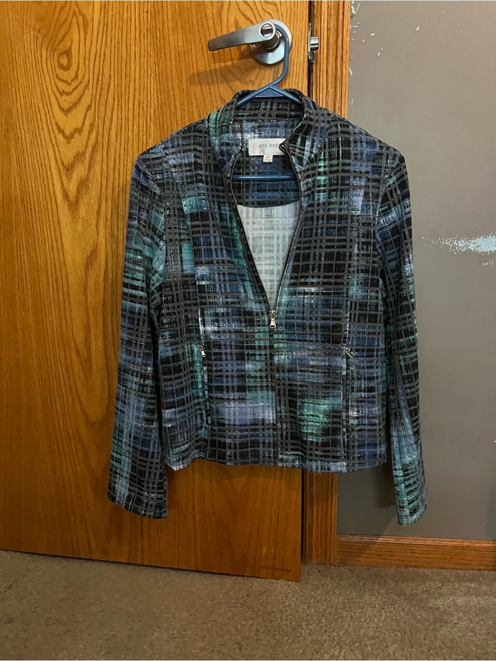 NIC+ZOE Blue, Teal & Black Plaid Zip-Front Jacket